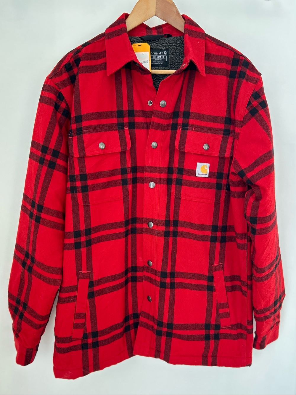 NWT Carhartt Sherpa Lined Plaid Shirt Jac Jacket Red Black Buffalo Plaid M